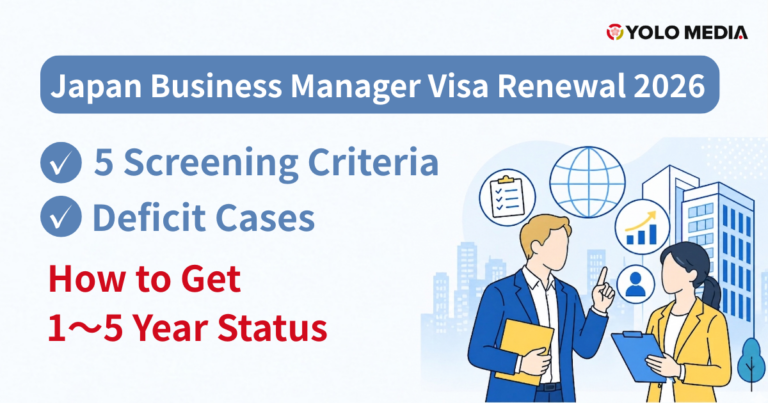 Japan Business Manager Visa Renewal 2026: 5 Screening Criteria, Deficit Cases, and How to Get a 1/3/5-Year Status